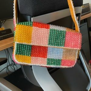 Beaded Colorblocked anthropology handbag